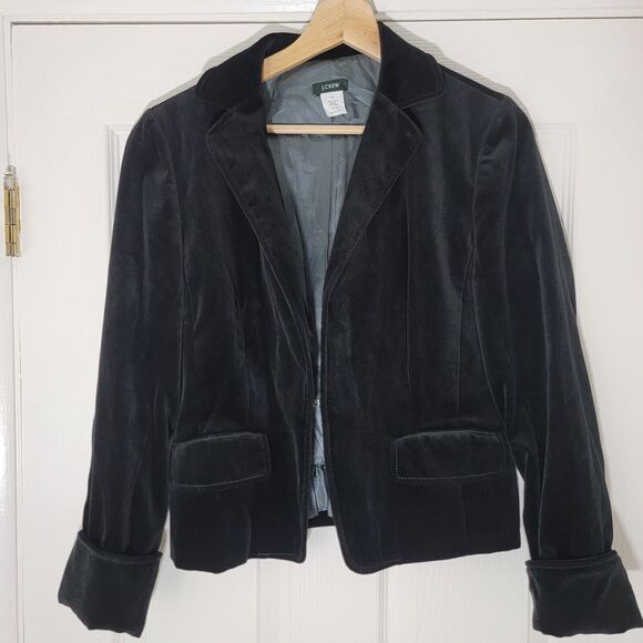 J. CREW Ecole Velvet Blazer Black Hook Eye Close Size 12 P EUC‎ - Picture 2 of 16